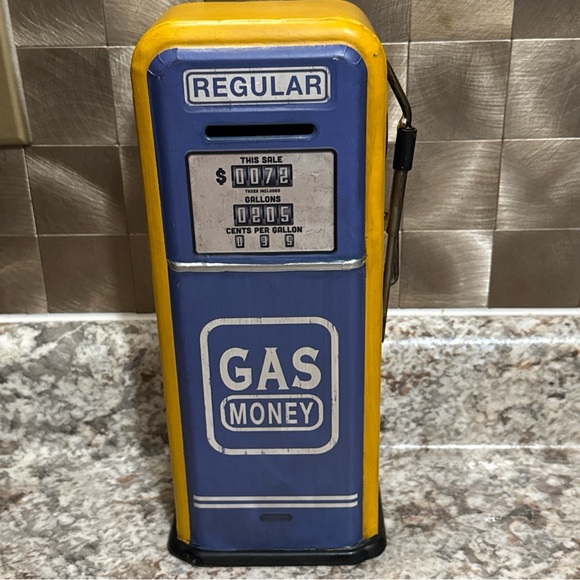 Blue and Yellow 10” Vintage Style‎ Gas Pump  Coin Bank - Picture 7 of 12